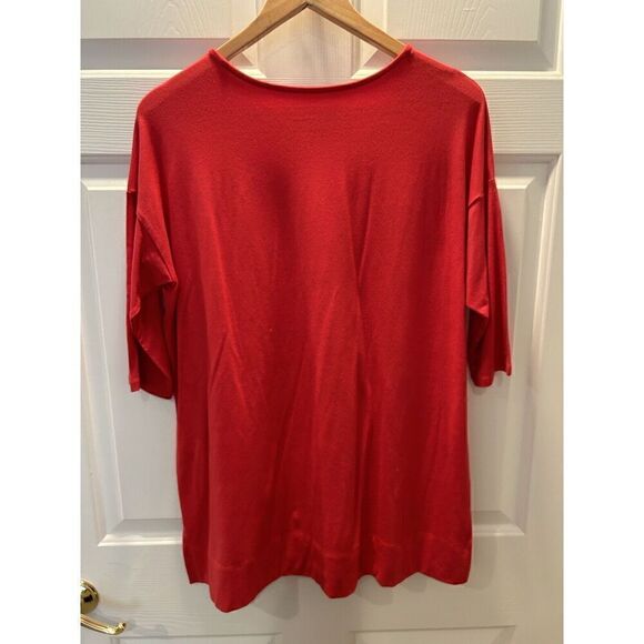 J. Jill Red Luxe Supima Cotton Stretch Ballet-Sleeve Tunic Top PM Petite Medium - Picture 2 of 5